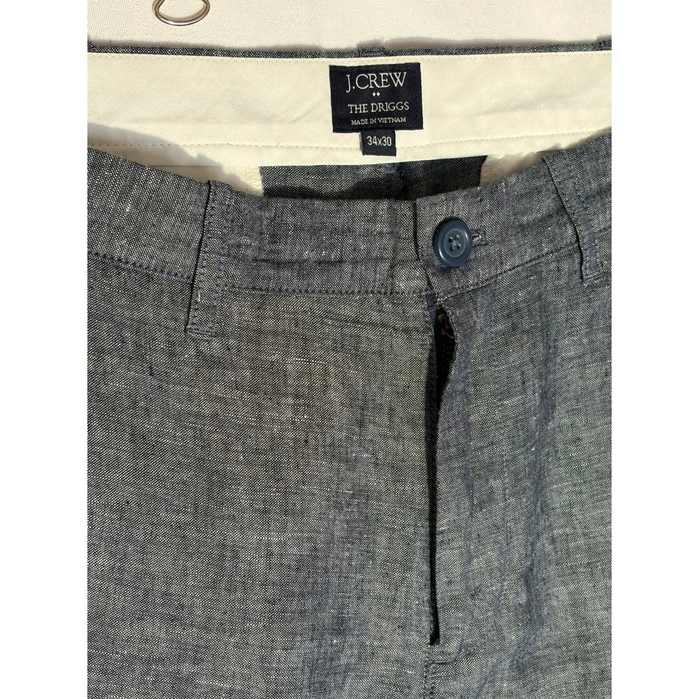 J.Crew The Driggs Slim Fit Linen Blend Chambray Pants Blue Grey Mens 34x30